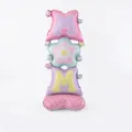 Vertical floral basket trophy balloon with hearts and MOM letters in pink and purple colors - Standing Mother's Day MOM