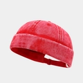 Detail of washed red cotton docker hat featuring vintage texture and rolled edge - Adjustable / Red