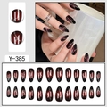 Deep red almond press-on nails with silver glitter marble veins and 24-piece set view - Dark Red Black Gradient Silver Crackle (Y-385)
