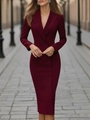 Close-up of elegant burgundy double-breasted long sleeve blazer dress with slim waist design - S / Burgundy