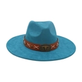 Teal blue western cowboy felt hat with brown leather band and embossed bull head - Malachite green