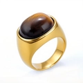 Anillo vintage para hombre de acero inoxidable dorado con ojo de tigre oval - US 10 / Ojo de Tigre Dorado