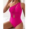 Bañador de un hombro en color fucsia con aberturas sexy y diseño de espalda descubierta - S / Rosa Rojo