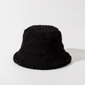 Close-up of black fuzzy bucket hat showcasing the thick texture of faux lamb wool fabric - M(56-58cm) / Black
