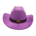 Chapeau de cowboy en daim violet avec boucle étoile en bronze et ruban brun - Taille unique / Violet
