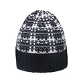 Winter checkered knit beanie in black and white plaid pattern with ribbed cuff for warmth - M (56-58cm) / Black