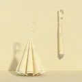 Cream yellow inverted umbrella with C-shaped handle and elegant polka dot trim details - Pale Yellow - Automatic Inverted