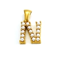 Gold stainless steel letter N necklace pendant with pearl inlay for women - Letter N