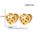 Gold heart earrings with black star inlay and micro-pave crystals for a chic french style - Black Star Pattern Gold Heart Stud (ER-1337)