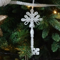 Sparkling white key-shaped Christmas tree ornament with glitter finish and silk ribbon - White Resin Key 7*15CM