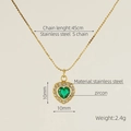 Collar de acero inoxidable dorado con colgante de corazón y circón verde en el centro - Dorado con Zirconia Verde