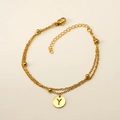 Bracelet double couche en acier inoxydable doré avec pendentif lettre Y et perles - Lettre Y (S-H202-Y)