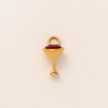 Detailed view of a golden grail pendant featuring a vibrant red gemstone inlay - Wine Glass