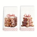 Christmas microfiber kitchen towels with gingerbread man and pink ribbon pattern - Design 12 (2PCS)