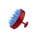 Silicone scalp massage hair brush with red handle and blue soft bristles - Transparent Red