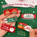 5-piece set of festive Christmas cartoon hair clips featuring Santa and reindeer - Christmas Candy Hair Clip / Price Per Clip