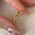 S925 sterling silver vintage bamboo style ring with gold finish and zircon stones - J5752-Gold S925 Twist Zircon