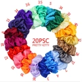 20-piece set of glossy satin scrunchies in various vibrant colors for hair styling - 20Pcs Solid Color Satin Set