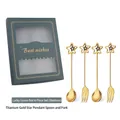 Golden stainless steel dessert cutlery set with star pendants in green gift box - 4PCS Green Box 304 Star Spoons & Forks / Silver