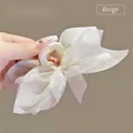 Elegant multi-layered beige chiffon ribbon hair claw clip for a sophisticated look - Mesh Bow Claw Clip / Champagne