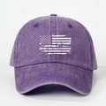 Purple washed cotton baseball cap with vintage distressed American flag print design - One Size / Dark Purple