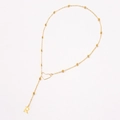 Golden heart necklace with letter R pendant on a bead chain with a minimalist style - Letter D Pendant (XL3184【Gold D】) / Gold
