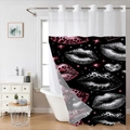 Dettaglio della tenda doccia nido d'ape con labbra argento e cuori leopardati - SYL-3 Labbra Leopardate Diamante / 181cmx188cm
