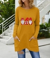 Detail showing ginger yellow long sleeve top with Santa Claus print and knit texture - Orange Yellow