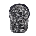 Detailed view of black baseball cap featuring dense silver cone spikes on brim and crown - One Size / Silver - Rhinestone Baseball Cap