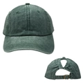 Detail view of washed cotton ponytail baseball cap with adjustable metal buckle and back hole - One Size / Dark Green