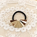 Minimalist gold fan-shaped pleated alloy hair ring with high-elastic black rubber band - Gold Fan Shape