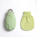Mini light green silicone hot water bottle with bear pattern and knitted cover - 320ml / Bear Style / Bean Green