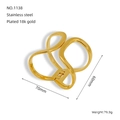 Detail view of adjustable geometric open cuff bracelet in 18k gold plated stainless steel - Gold