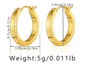Detaillierte Maße für 18K vergoldete Messing-Creolen mit Angaben zu Größe und Gewicht - Glänzend Goldener Flacher Ringstil (KE0933-2) / 18K-Gold