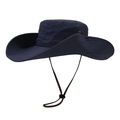 Quick-dry navy blue sun hat with wide brim and adjustable windproof rope for hiking - 12cm Large Brim / Navy Blue