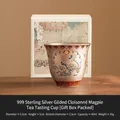 Tazza da tè in filigrana argentata con motivo di gazza e fiori in confezione regalo - 999 Argento Dorato Filigrana Gazza - Confezione Regalo