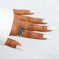 Adjustable silver ring set with dark gray geometric acrylic stones in a modern design - Silver Ink Gray Double Stone Open Ring (02)