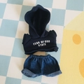 Mini-Puppenoutfit mit dunkelblauem Strickpullover und Denim-Shorts für 17cm Plüschfiguren - Passend für 17cm Puppe / Navy Hoodie + Jeans Set