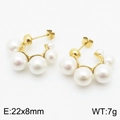Minimalist C-shaped golden stainless steel earrings with white pearls, size 22x8mm - 22*8mm / Gold