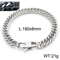 Silver stainless steel Cuban chain bracelet with fold-over clasp, 180x8mm size - Style D 8mm-180mm