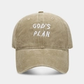 Detailed view of God's Plan embroidery on a vintage washed cotton baseball cap texture - Adjustable / Khaki