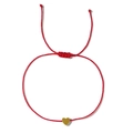 Red braided string bracelet with gold heart charm and adjustable pull cord closure - Red Braid Gold Heart Pendant (QT-B23120910B)