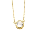 Collier minimaliste en chaîne dorée avec pendentif rond en zircone cubique serti clos - Blanc