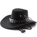 Cappello da cowboy in pelle PU nera con emblema testa di toro e fascia con borchie, vista laterale - M (56-58cm) / Nero