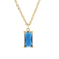 18K gold plated titanium steel necklace with a blue rectangular zircon pendant - Blue