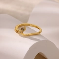 Minimalist gold snake open ring with white zircon stones and green gemstone eyes - Style 14-Minimalist Zircon Snake