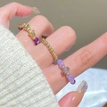 Minimalist beaded ring set featuring golden butterfly charms and purple beads on finger - Purple Beaded Set of 3 (5179) / Set of 3 / Purple