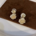 Vintage style gold earrings featuring camellia and butterfly motifs with pink zircon accents - A18 Gold Camellia Butterfly Clip Earrings