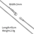 2mm silver stainless steel snake chain necklace with lobster clasp, 45cm length - Corn Chain (Silver 45cm) / Width 2mm