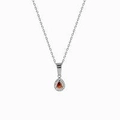 Silver chain necklace with a pear-cut red stone pendant and white zircon accents - Steel/Red Stone (Water Drop)